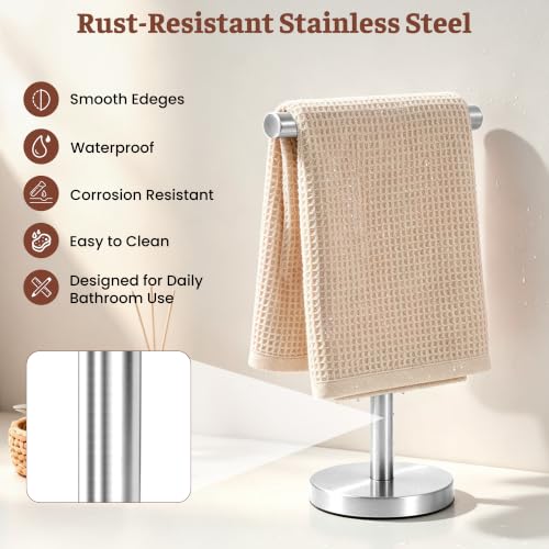 T-Shape Bath Hand Towel Holder Standing, Silver, 1 Pack | Weighted Stainless Steel Base Helps Prevent Tipping While The Open T-Shape Keeps Towels Dry on Bathroom Countertops - color: Silver-1 Pack