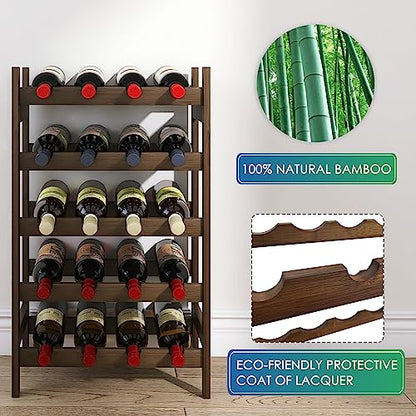 SMIBUY Bamboo Wine Rack, 20 Bottles Display Holder, 5-Tier Free Standing Storage Shelves for Kitchen, Pantry, Cellar, Bar (Walnut) - color: Walnut