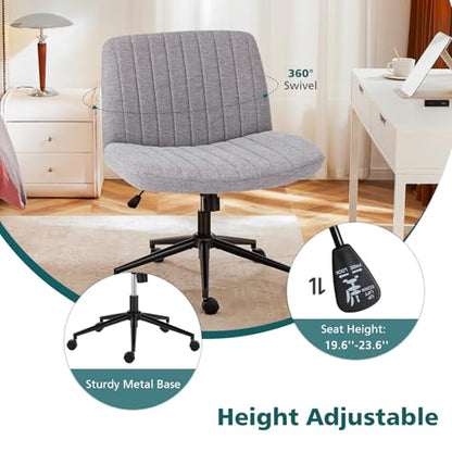 OLIXIS Criss Cross Chair with Wheels, Vanity Chair, Home Office Desk | Wide Seat Armless, Comfy Fabric, Height Adjustable Swivel Rolling, Home Computer Task Seating for Bedroom Study, Grey Fabric - color: Grey Fabric