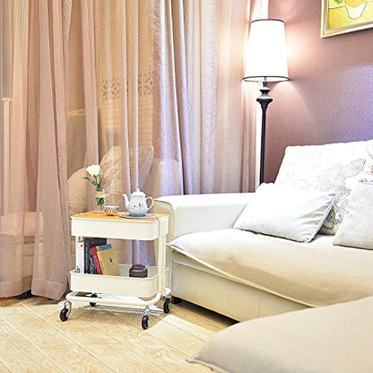 Melody House 2-Tier Metal Utility Rolling Cart Storage Side End Table with Cover Board for Office Home Kitchen Organization, Cream White - color: A- Cream White