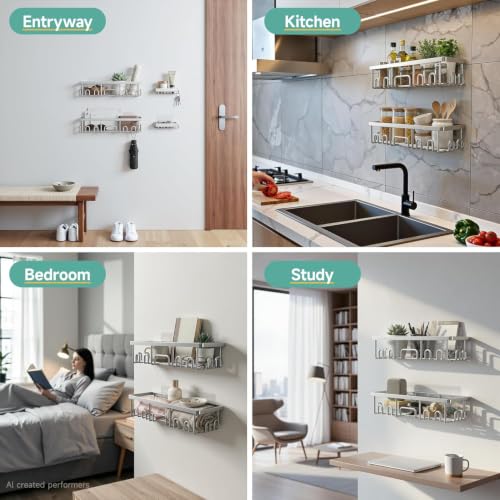 Veken Shower Caddy 6-Pack, Family Choice Award Winner, Large Wall Mounted Shower Rack, Bathroom Shelves Over Toilet, Organizer Storage Accessories with Soap Dish&Toothbrush Holder - color: Silver
