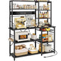 SUPERJARE Larger Bakers Rack with Power Outlets, 6-Tier Microwave Stand, Coffee Bar with 12 S-Shaped Hooks, Kitchen Shelf with Wire Basket, 47.2 x 15.5X 66.9 Inches, Black - color: Black, size: 47.2inch