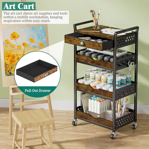 Giwil 4-Tier Rolling Storage Cart with Drawer, Small Coffee Bar with Wooden Top, Art Cart Organizer on Wheels, Metal Utility Cart for Crafts Paints Makeup Snacks Fruits, Black - size: 4 Tier/Drawer