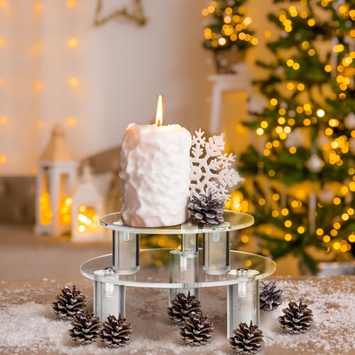 Lineshading 3 Pcs Round Acrylic Display Riser Clear Round Stands Clear Pedestal Riser Board for Cake Plant Dessert Jewelry Collectible Cupcake Figure Wedding Birthday Party Decor(6'',8'',10'') - size: 6'',8'',10'', style: Round