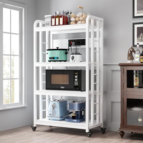 SIREDEEP Bakers Rack with Power Outlet ，4-Tier Kitchen Baker's Rack,Microwave Stand with Storage Suitable for Kitchen,Microwave Cart, Living Room, Dinning Room，Coffee Bar（White） - color: White