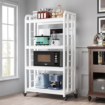 SIREDEEP Bakers Rack with Power Outlet ，4-Tier Kitchen Baker's Rack,Microwave Stand with Storage Suitable for Kitchen,Microwave Cart, Living Room, Dinning Room，Coffee Bar（White） - color: White