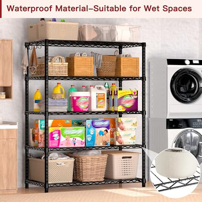 PrimeZone Wire Metal Storage Shelves - 5 Tier Adjustable NSF-Certified Heavy Duty Garage Shelving Unit Organizer Rack, Steel Utility Shelf for Kitchen, Pantry, Closet, 35.5" W x 14" D x 72" H, Black - size: 35.5"W x 14"D x 72"H