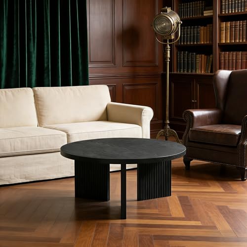35" Wooden Round Coffee Table, Black | Smooth Thick Coffee Table, Low Circle Center Table with X Shaped Stable Legs, Accent Tea Table for Living Room, Office - color: Black, style: Coffee Table