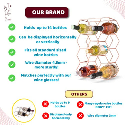 Gusto Nostro Countertop Wine Rack - 14 Bottle Freestanding Modern Metal Wine Rack - 3 Tier Tabletop Wine Holder Stand for Cabinet, Pantry Wine Bottle Storage - No Assembly Required (Small, Rose Gold) - color: Rose Gold