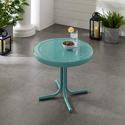 Crosley Furniture Griffith Weather Resistant Retro Metal Outdoor Side Table for Patio, Deck, Porch, Caribbean Blue - color: Caribbean Blue