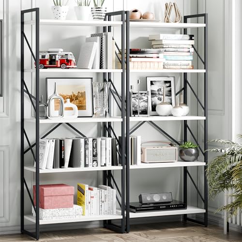 Vongrasig 5 Tier Bookshelf, Modern Tall Bookcase, Industrial Book Shelves Display Standing Shelf, Free Standing Storage Organizer for Bedroom, Living Room, White - color: White