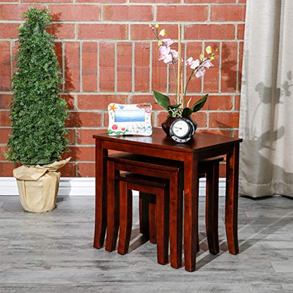 DTY Indoor Living 3-Piece Nesting Tables - Wooden Table Set of 3 for Living Room - Stackable Tables with Sleek Cherry Finish for Stylish and Space-Saving Home Furniture - color: Avon Design/Cherry Finish