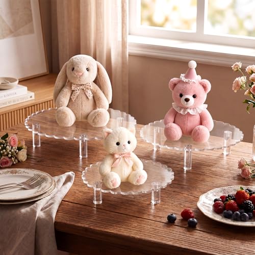 Lineshading 3 Pcs Scalloped Acrylic Display Riser Clear Scalloped Stand Clear Pedestal Riser Board for Cake Plant Dessert Jewelry Collectible Cupcake Figure Wedding Birthday Party Decor(5'', 6'', 8'') - size: 6'',8'',10'', style: Scalloped