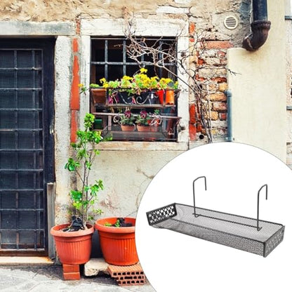 PRETYZOOM Flower Pot Holder Hanging Rack Black Iron Plant Shelf Balcony Fence Storage Organizer for Indoor Outdoor Garden Patio 12.20X6.69X3.93 Inches