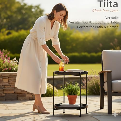 Tiita 2 Pack Round End Table Mental 2-Tier Side Table Nightstand/Small Iron Tables Accent Coffee Table for Living Room Bedroom Office Small Space - color: 2 Pack Teatable-black