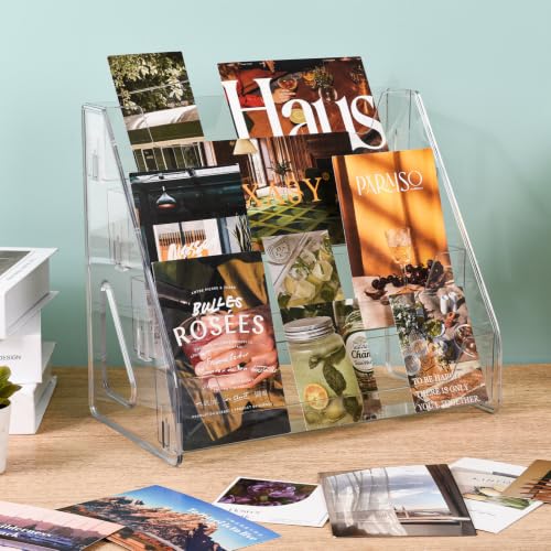 CELSOL 2 Pack Upgraded 4 Tier Acrylic Card Display Stand, Clear Display for Greeting Cards, Sports Cards, Postcards, Stickers & Brochures, Easy Snap-On, Increased Height & Thickness for Better Presentation (4 Tier 2 Pack) - size: 4 Tier 2 Pack