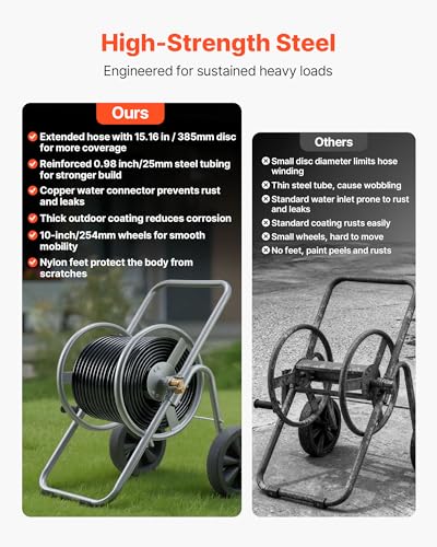 VEVOR Hose Reel Cart, 200/300 ft High-Pressure Garden Hose Cart, Hoses Reel Carts with Two Wheels, Handle & Heavy-Duty Mesh Storage Basket, Portable Hoses Reels for Garden Watering, Car Washing - style: 200 ft