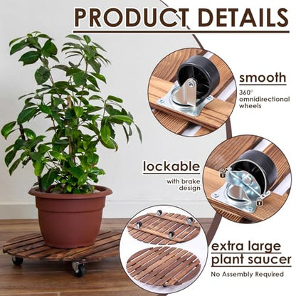 Novabright 25" Wooden Rolling Plant Heavy Duty Dolly Caddy with Locking Wheels Heavy Duty Wooden Plant Dolly Mobile Stand for Large Pots Small Furniture Outdoor(2 Pcs) - size: 25 Inch