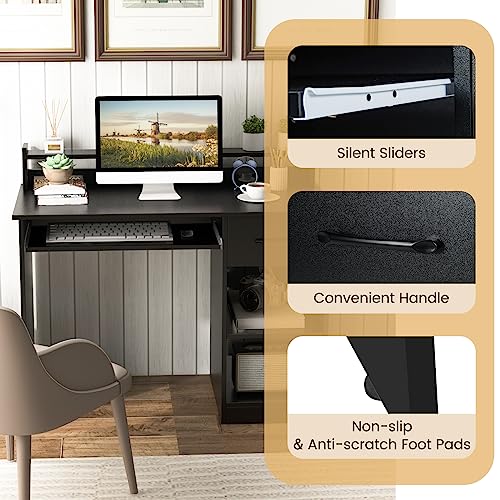 GOFLAME Computer Desk, Home Office Desk with Large Drawers, Hutch, Keyboard Tray, 5-Position Adjustable Open Shelves, Easy Assembly, Writing Desk for Bedroom, Small Space, Living Room, Black - color: Black