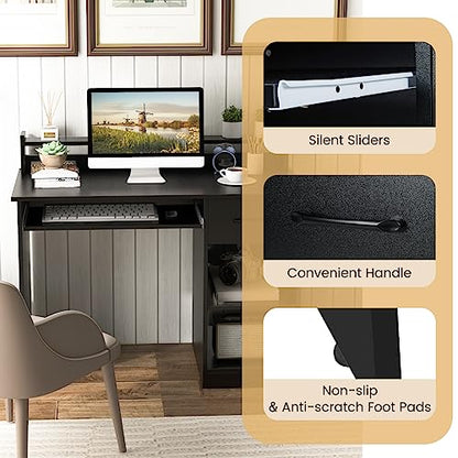 GOFLAME Computer Desk, Home Office Desk with Large Drawers, Hutch, Keyboard Tray, 5-Position Adjustable Open Shelves, Easy Assembly, Writing Desk for Bedroom, Small Space, Living Room, Black - color: Black