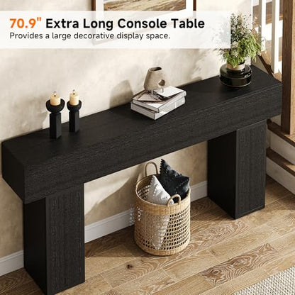 knoworld 70.9-Inch Long Console Table, Wooden Sofa Table Behind Couch Tables, Farmhouse Entryway Table Accent Table for Entrance, Hallway, Living Room, Foyer, Black - color: Black