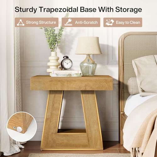 Tribesigns 24" Modern Side Table, 2-Tier Narrow Wooden End Table with Trapezoid Base, Farmhouse Small Nightstand for Living Room, Bedroom, Natural Wood Color - color: Natural Wood Color