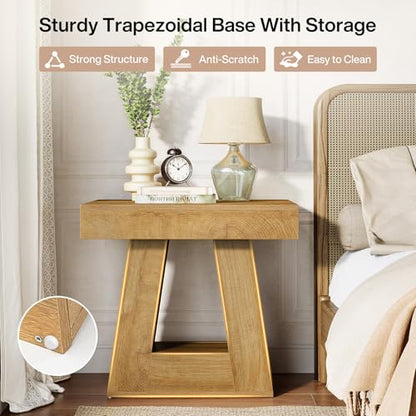 Tribesigns 24" Modern Side Table, 2-Tier Narrow Wooden End Table with Trapezoid Base, Farmhouse Small Nightstand for Living Room, Bedroom, Natural Wood Color - color: Natural Wood Color