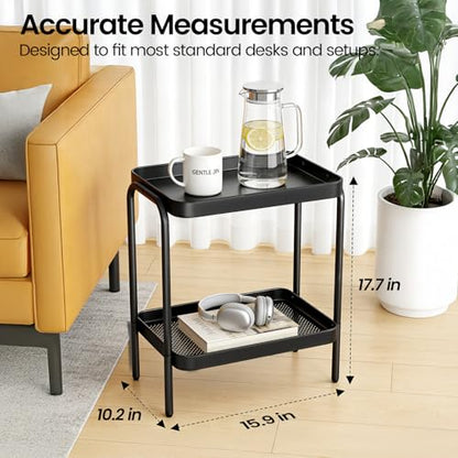 2-in-1 Narrow Side Table with Storage Shelves, Compact 2-Tier Small & Skinny End Table for Small Spaces, Space-Saving Slim Nightstand for Bedroom, Living Room, Office, Modern Bedside Table