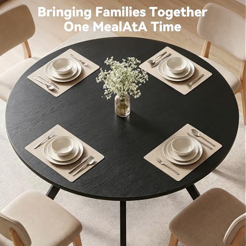 Miereirl 42.13" Round Dining Table for 4, Modern Kitchen Table with Open Storage Shelf, Wood Dining Table for Dining Room, Apartment, Small Spaces - color: Black