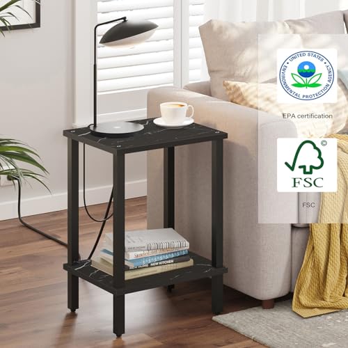TUTOTAK End Table, Set of 2, Side Table, Nightstand, 2-Tier Storage Shelf, Sofa Table for Small Space, Living Room, Bed Room TB01BMK035 - color: Marble Black