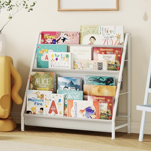 Aokitsink 4-Tier Kids Bookshelf, Book Shelf for Kids Rooms,Book Rack for Kid with Four Deep Pockets,Nursery Bookshelves for Kid' Playroom, Toddler Bookshelf as a Children's Gift - color: White