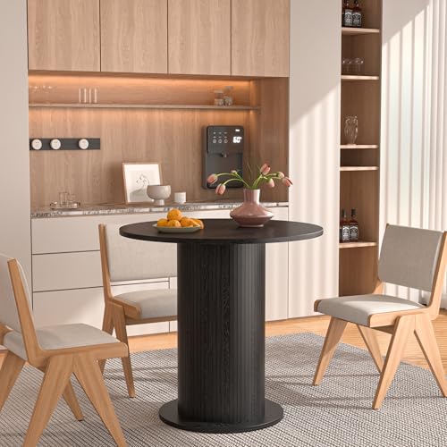 31.5 inch Round Dining Table for 2, Modern Farmhouse Kitchen Table, Small Circle Dining Tables with Wood Strip Base for Kitchen Living Room (Black) - color: Black