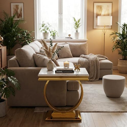 Asday Gold End Side Table, White Side Table for Living Room, Bedroom, Stable End Table with U-Shaped Polished Gold Base and Square Bottom Plate - color: White, size: Set of 1