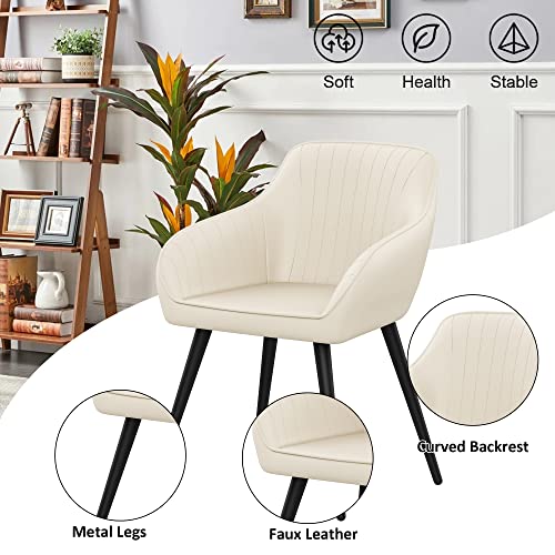 annjoe Faux Leather Accent Chair Arm Chairs Living Room Chairs Leisures Chair Upholstered Chair with Metal Legs Set of 2 for Home Kitchen Office Bistro Cafe - color: Beige