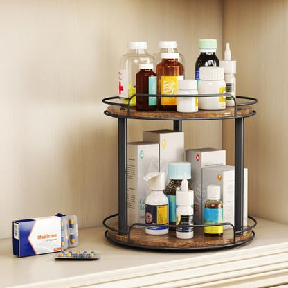 LAMU 9'' Wood Lazy Susan Turntable Organizer for Cabinet, 2 Tier Lazy Susan Spice Rack Organizer for Kitchen, Table Top, Countertop, Pantry, Medicine Organizer - size: 9 inches 2 Tier