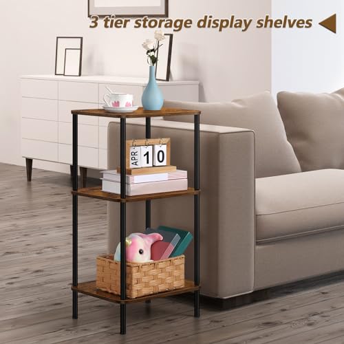 smusei Small End Table Stand 3 Tier Telephone Table Tall End Table 30 Inches High with Storage Shelves Bed Side Table Living Room Nightstand for Bedroom, Office, Sofa Couch, Rustic Brown - color: Brown