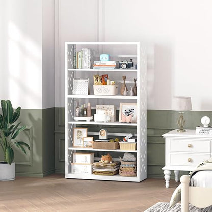 Polup Metal Bookshelf, 5 Tier Wide Bookcase with Adjustable Shelves, Tall White Book Shelf with Bookends, Large Display Shelves for Living Room, Home Office, Library - color: White, size: 5 Tier-31" W