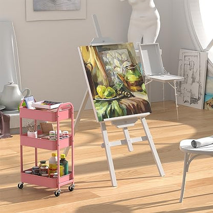 MAX Houser 3-Tier Rolling Utility Cart with Caster Wheels,Easy Assembly, for Kitchen, Bathroom (Pink) - color: Pink, size: 3-Tier Standard Cart
