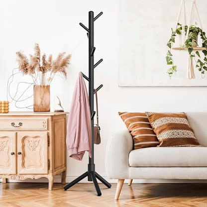 Simple Houseware Wooden Coat Rack Stand, Hall Tree with 9 Hooks, Black | Adjustable Tree Rack for Entryway, Hallway, Bedroom, Office - color: Black, style: Wooden