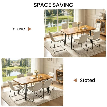 Extendable Dining Table Set for 4 to 8 People, 47.2" to 63" Modern Kitchen Table Set with 6 Chairs, MDF Dining Room Table and Chairs with Removable Extension Leaf (Walnut Table+U-Shaped White Chairs) - color: 47.2'' - 63'' Walnut Table+6 U Beige Chairs