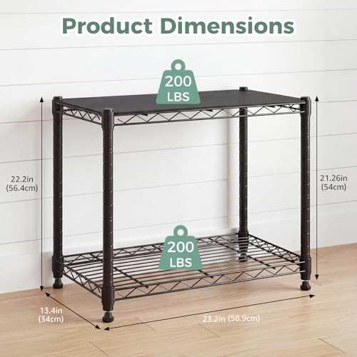 NEWBULIG 2-Tier Metal Wire Storage Shelves, Adjustable Heavy Duty Steel Shelving Unit, Freestanding Storage Rack Organizer for Kitchen, Pantry, Garage, Bathroom, 23.2" W x 13.4" D x 21.7" H, Black - size: 23.2" W x 13.4" D x 21.7" H