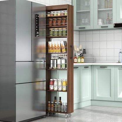 7 Tier Multi-Functional Pull-Out Multi-Tier Storage Single-Sided Open Shelf for Kitchen, Living Room & Narrow Spaces - color: 08-walnut - 7 Tier