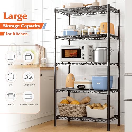 REIBII Wire Shelving Rack 5-Tier Metal Shelves for Storage Adjustable Garage Shelving Heavy Duty Storage Shelves for Storage Rack, 24" W X 14" D X 59" H - size: 5 Tier-14"D x 24"W x 59"H