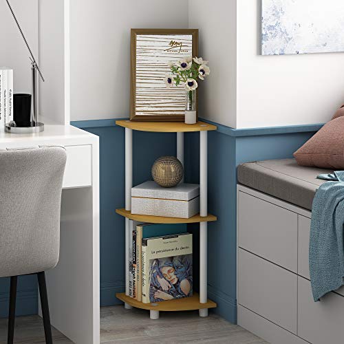 Furinno Turn-N-Tube Toolless Assembly 3-Tier Corner Shelf, Oak Corner Book Shelf, Open Shelves Bookshelf, for Organization and Storage, Living Room, Home Office, Bedroom, Light Beech - color: Light Beech/White, size: 3-Tier Corner