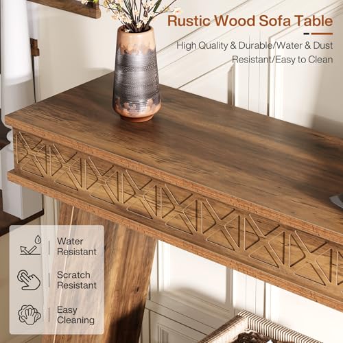 Tribesigns 70.9 Inch Long Console Table for Entryway, 2-Tier Farmhouse Entryway Table with Storage, Narrow Sofa Table Behind the Couch, Wood Accent Table for Hallway, Living Room, Foyer, Rustic Brown - color: Rustic Brown