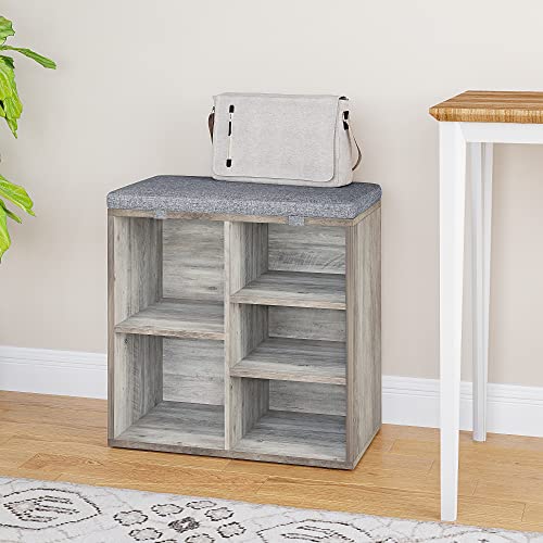 IDEALHOUSE Shoe Bench with Cushion, Storage Bench with Padded Seat, Cubby Shoe Rack, Adjustable Shelves, Entryway Bench, Shoe Organizer Bench for Entryway Hallway Living Room, Closet