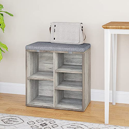 IDEALHOUSE Shoe Bench with Cushion, Storage Bench with Padded Seat, Cubby Shoe Rack, Adjustable Shelves, Entryway Bench, Shoe Organizer Bench for Entryway Hallway Living Room, Closet