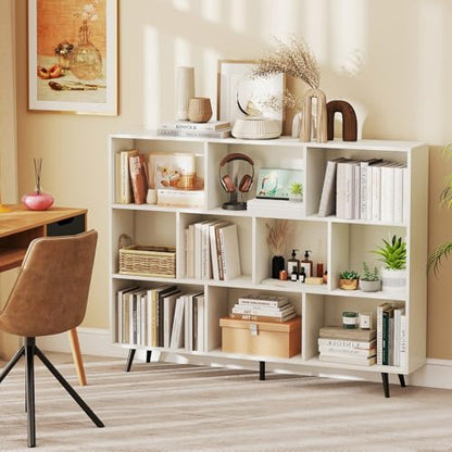 Tangkula 10-Cube Bookcase, Modern 55”L Storage Bookshelf with 5 Tapered Metal Legs & 2 Anti-Tip Kit, Freestanding Display Rack for Living Room, Study Room (White, Large 10-Cube) - size: Large 10-Cube