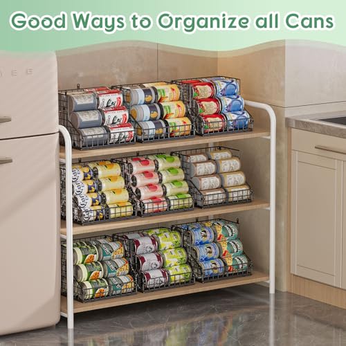 JKsmart 6 Pack Stackable Can Organizer for Pantry with Adjustable Dividers, Soda Can Organizer, Can Storage Dispenser Holds up to 84 Cans, Metal Wire Baskets Can Holder for Kitchen Cabinet Pantry - size: S-(6 pack)