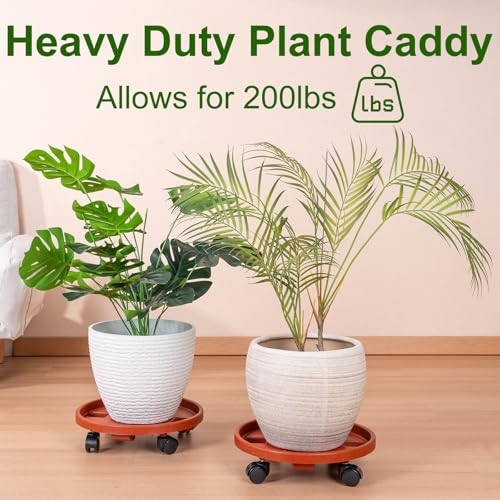 Doseno Plant Caddy with Wheels, Plant Dolly with Wheels, 2 Pack, 13 in | Round rolling plant caddy, 200 lb capacity; plant saucer on wheels with 360° casters moves flower pots indoors or on patios - color: 2 Pack-Brown